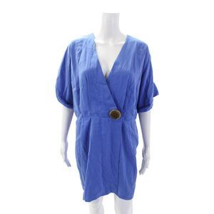 Trf Collection Zara Womens Short Sleeve V Neck Snap Closure Wrap Top Blue Size S